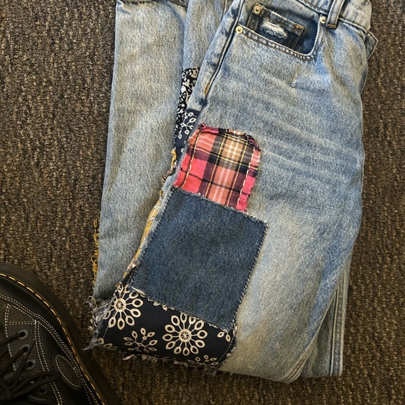 BDG Women's Straight Leg Patchwork Jeans - Blue and Multicolor - Picture 5 of 5